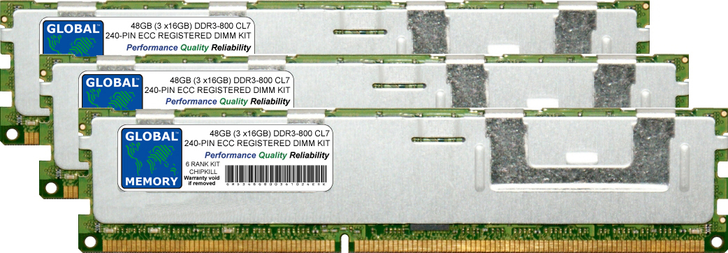 48GB (3 x 16GB) DDR3 800MHz PC3-6400 240-PIN ECC REGISTERED DIMM (RDIMM) MEMORY RAM KIT FOR DELL SERVERS/WORKSTATIONS (6 RANK KIT CHIPKILL) - Click Image to Close